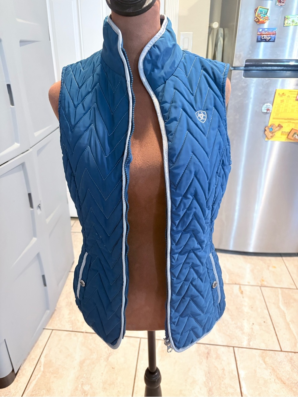 Ariat Quilted Vest in Teal Blue with White Trim